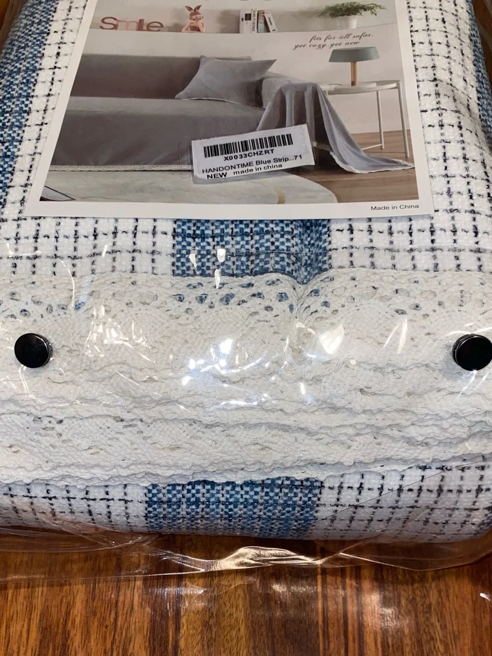 Blue and White Woven Sofa Cover